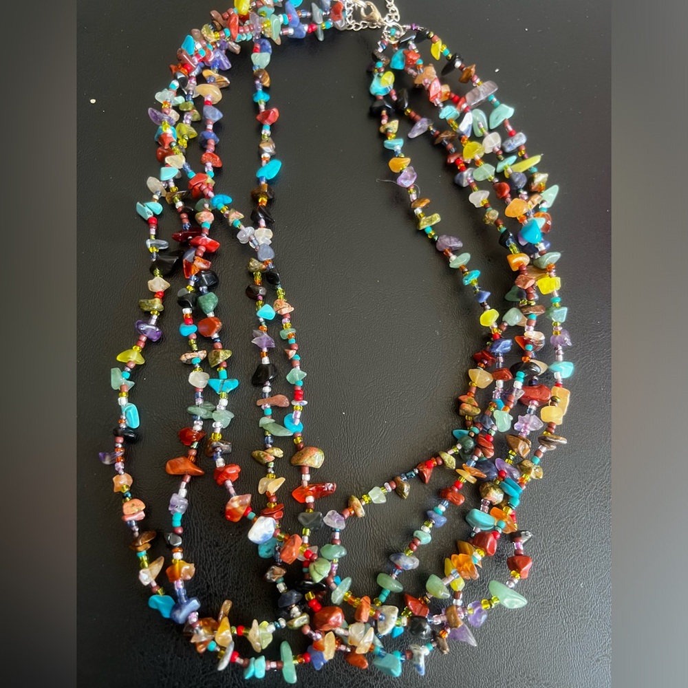 Native American 5 Layer Genuine Multi Stone BEAD TREASURE Necklace 21”